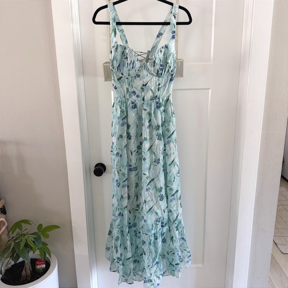 ASTR the Label Dresses & Skirts - ASTR the Label Kelby Corset Midi Dress Green Blue Floral Bustier S Wedding Guest